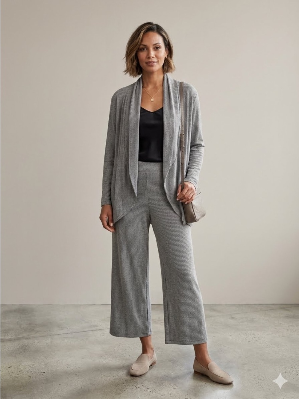 Chico’s Travelers Ribbed Cardigan & Wide Leg Pant Set vacation loungewear work